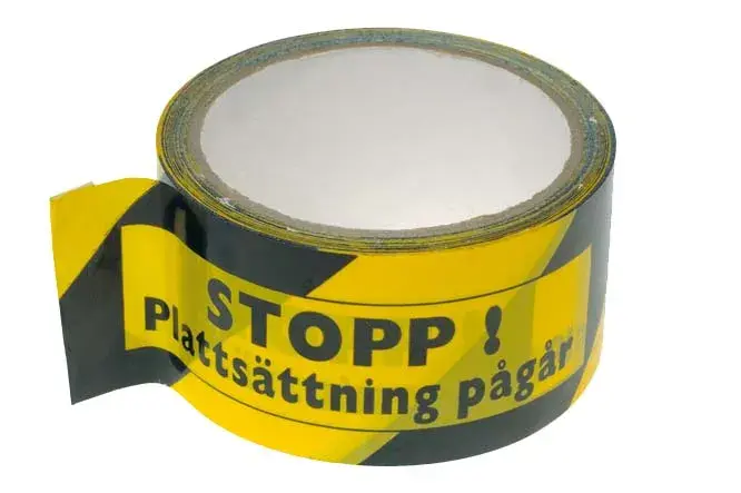 Produktbild av Tejp "Plattsättning Pågår" 33m/rulle